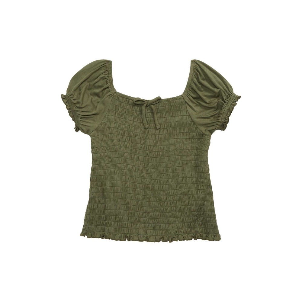 Love Fire Oliveline Green Short Sleeve Square Neck Smocked Top NWT Kids Large